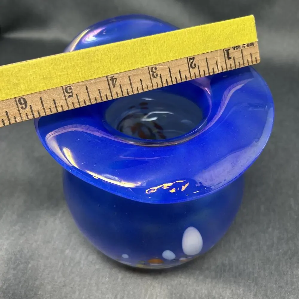 Von Poschinger Germany Blue Iridescent Art Glass Vase Confetti Flared Rim READ